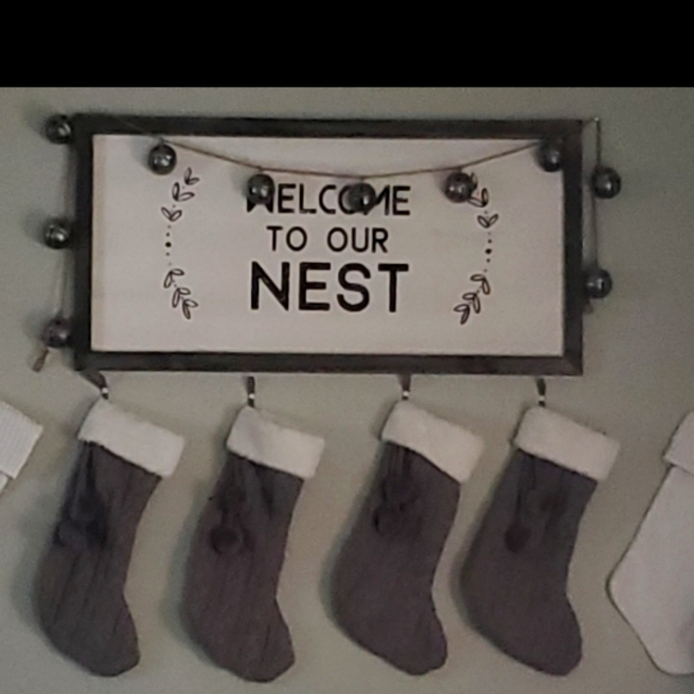 Gray and white knit stockings